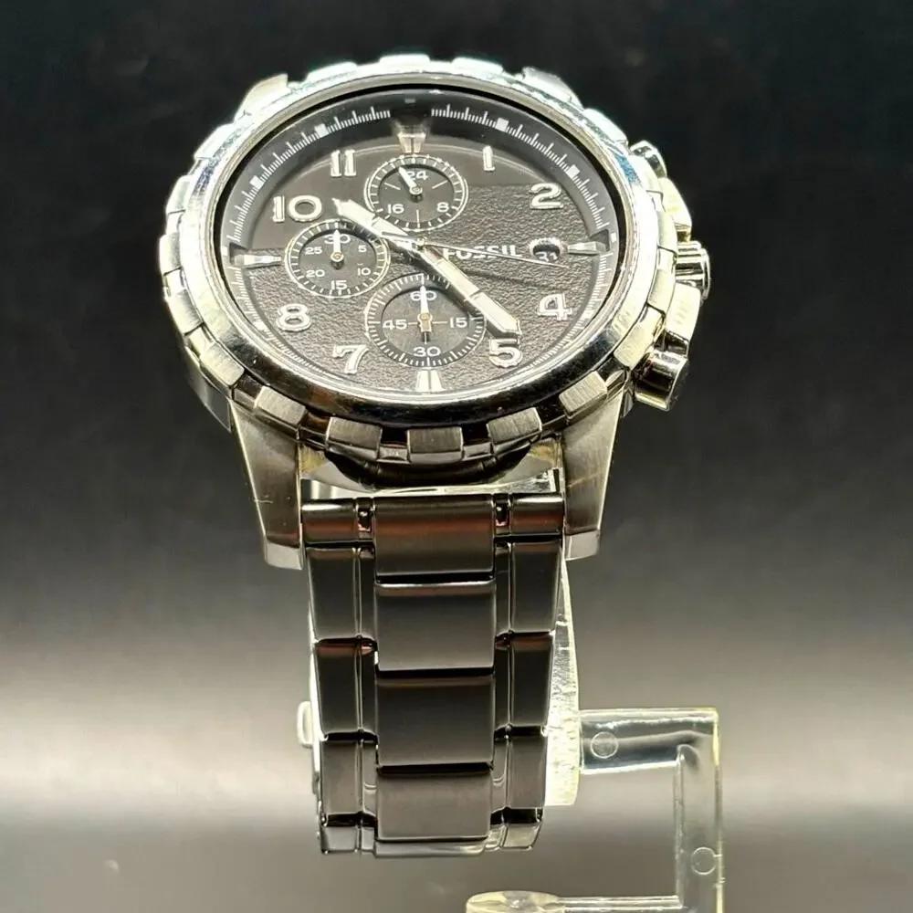 Fossil Dean FS4542 Black Chronograph Silver Tone Stainless Steel Watch 45mm